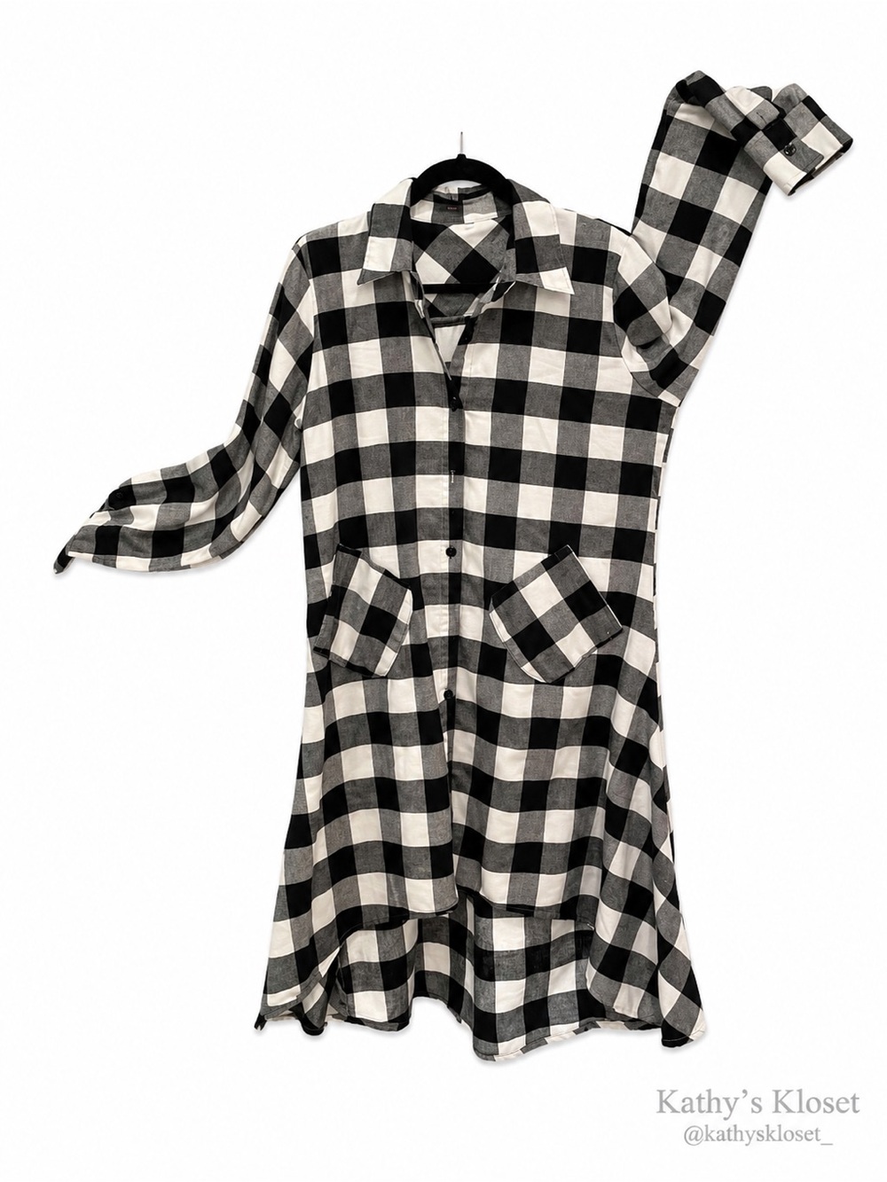 Black & White Buffalo Plaid High-Low Shirt Dress